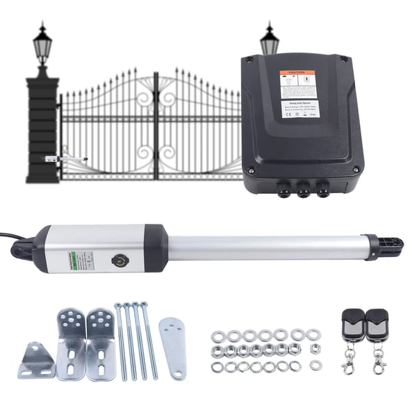 Lågeåbner/Portåbner - Enkeltfløjet svingport - 50 W 24 V DC Motor - Maks. 300 kg - Magnetisk Endestop - Fjernbetjening - Sort