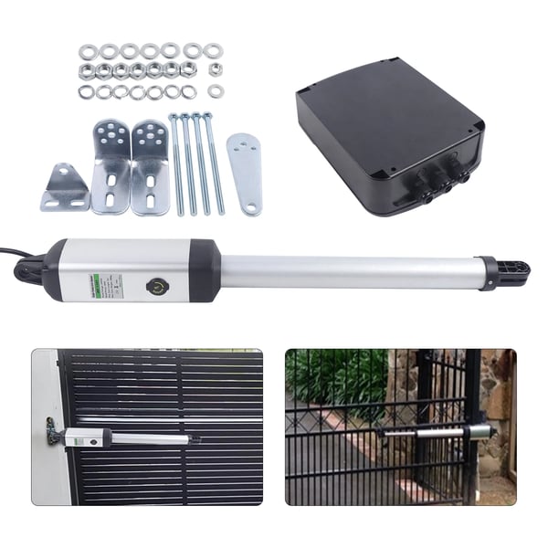 Lågeåbner/Portåbner - Enkeltfløjet svingport - 50 W 24 V DC Motor - Maks. 300 kg - Magnetisk Endestop - Fjernbetjening - Sort