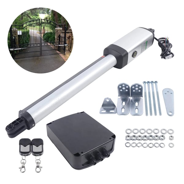 Lågeåbner/Portåbner - Enkeltfløjet svingport - 50 W 24 V DC Motor - Maks. 300 kg - Magnetisk Endestop - Fjernbetjening - Sort