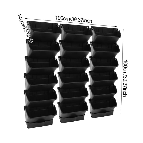 Väggmonterad planteringsvägg - Självvattnande droppbevattningssystem - 18 Krukor - Timer 999 Min - Droppslang 3 M - 100x100x14 Cm - Armégrön