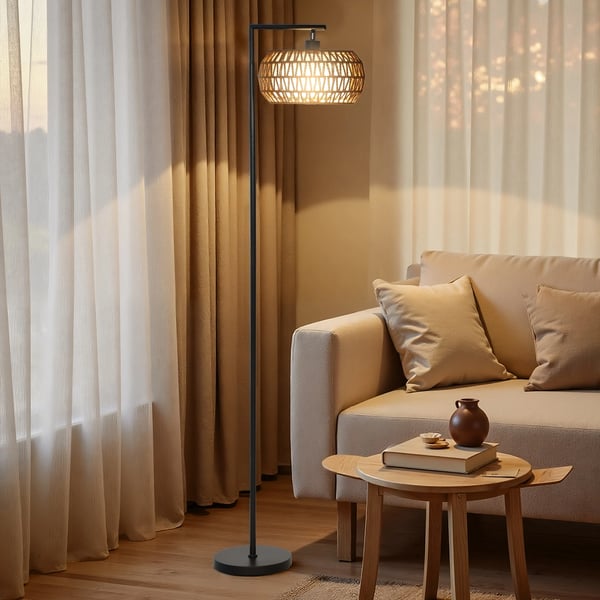 Golvlampa - Bohemisk lampskärm i dubbla lager - 3 färgtemperaturer - Dimbart - Fjärrkontroll - DC-drift - Montering krävs