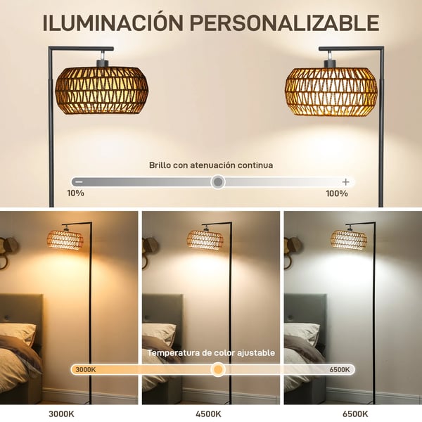 Golvlampa - Bohemisk lampskärm i dubbla lager - 3 färgtemperaturer - Dimbart - Fjärrkontroll - DC-drift - Montering krävs