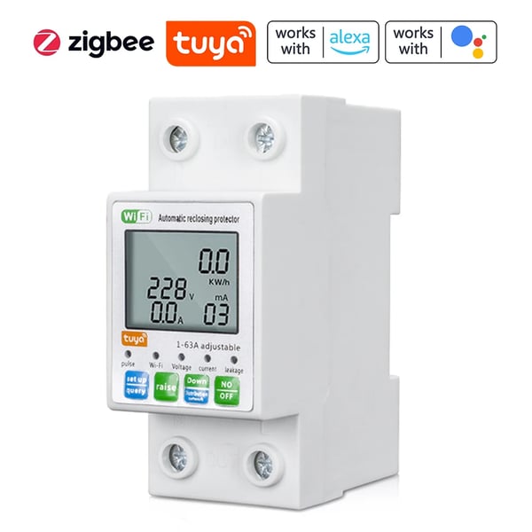 Zigbee smart afbryder - Jordfejlafbryder (RCD) - Automatisk genindkobling - LCD-skærm - Strøm- og spændingsmåler
