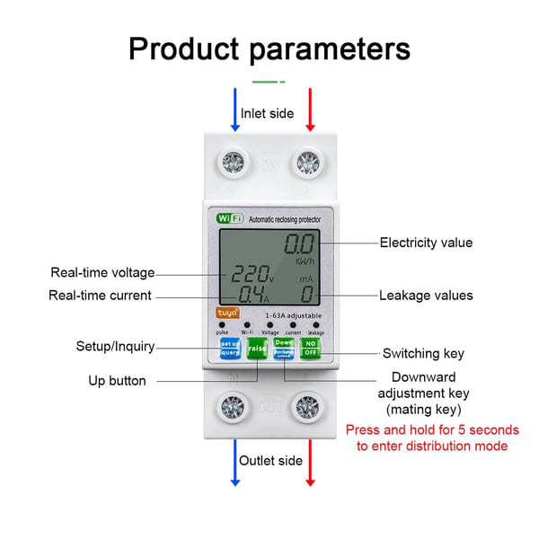 Zigbee smart afbryder - Jordfejlafbryder (RCD) - Automatisk genindkobling - LCD-skærm - Strøm- og spændingsmåler