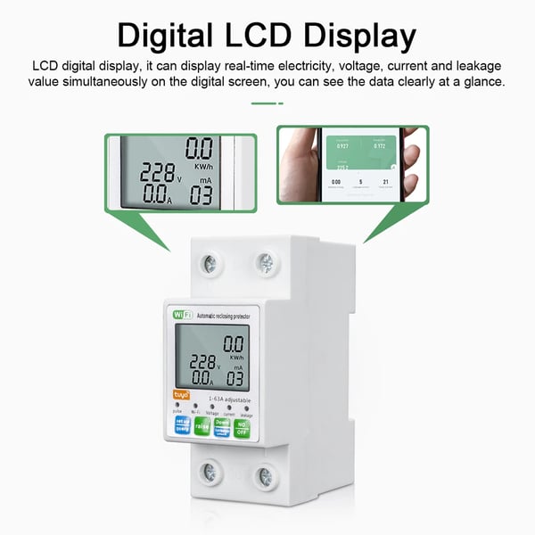 Zigbee smart afbryder - Jordfejlafbryder (RCD) - Automatisk genindkobling - LCD-skærm - Strøm- og spændingsmåler