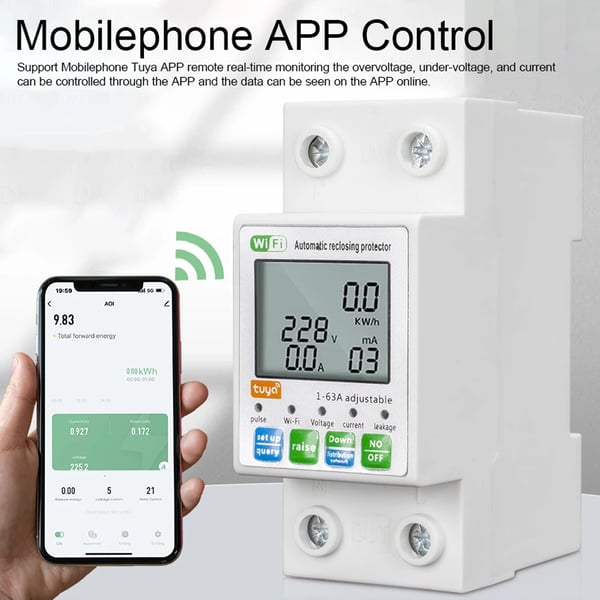 Zigbee smart afbryder - Jordfejlafbryder (RCD) - Automatisk genindkobling - LCD-skærm - Strøm- og spændingsmåler