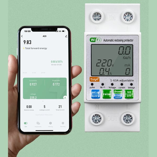 Zigbee smart afbryder - Jordfejlafbryder (RCD) - Automatisk genindkobling - LCD-skærm - Strøm- og spændingsmåler