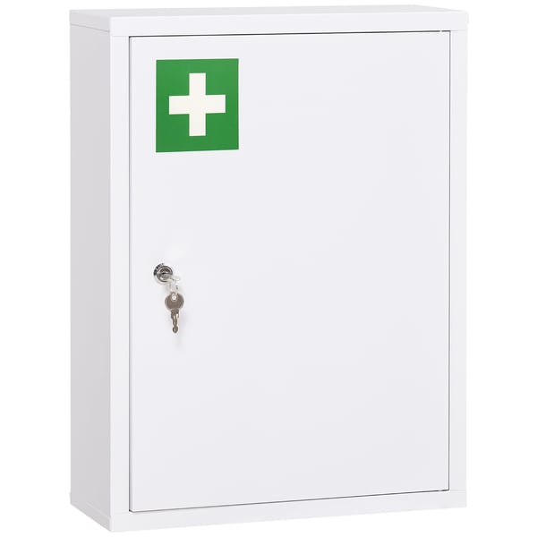 Väggskåp - Låsbart medicinskåp i stål - 3 hyllor, 2 nycklar, väggmonterat, 40×15×53,5 cm, montering krävs - Vit