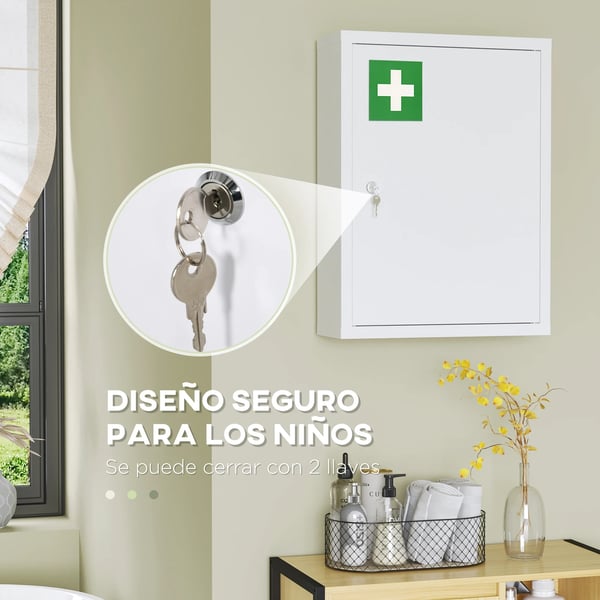 Väggskåp - Låsbart medicinskåp i stål - 3 hyllor, 2 nycklar, väggmonterat, 40×15×53,5 cm, montering krävs - Vit