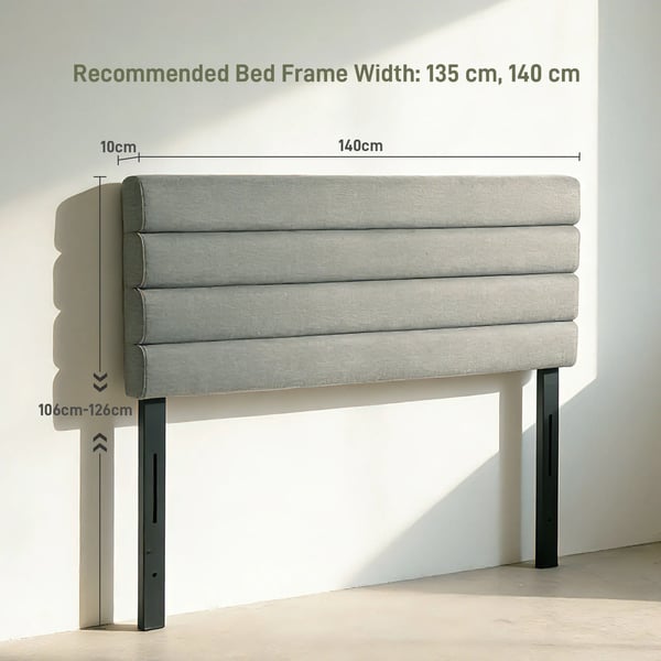 Sänggavel - Linneklädd - Fristående - För 140 cm säng - Mått 140x10x126 cm - Elfenben