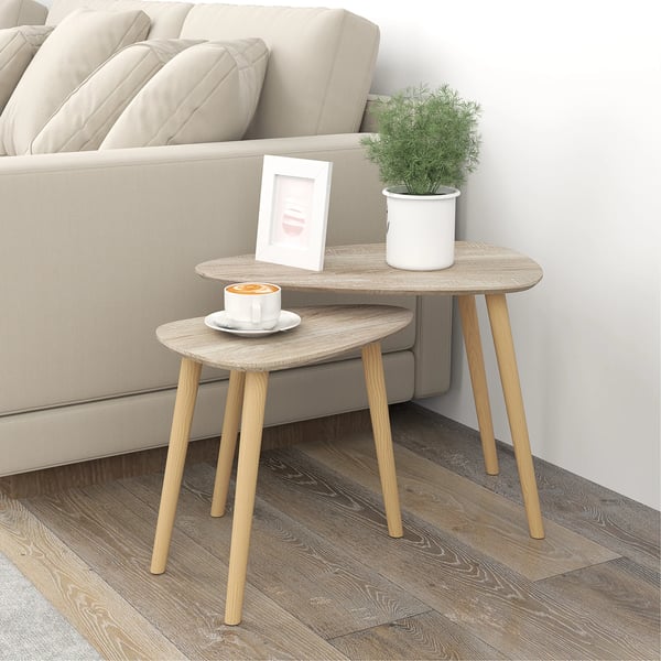 Set med 2 soffbord - Nästbara sidobord - Modern design - Ben av furu - För vardagsrum/sovrum - Svart