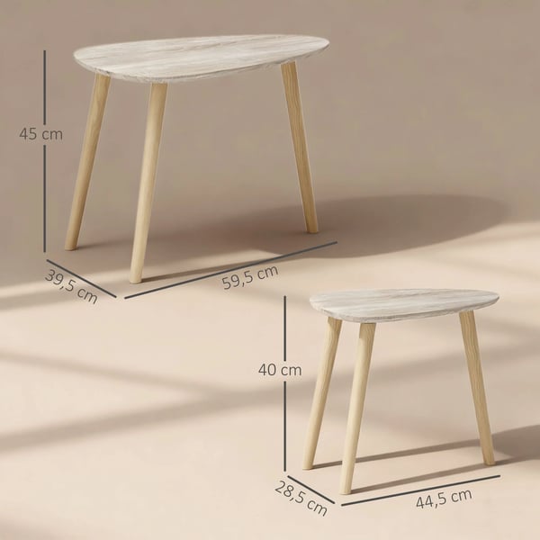 Set med 2 soffbord - Nästbara sidobord - Modern design - Ben av furu - För vardagsrum/sovrum - Svart