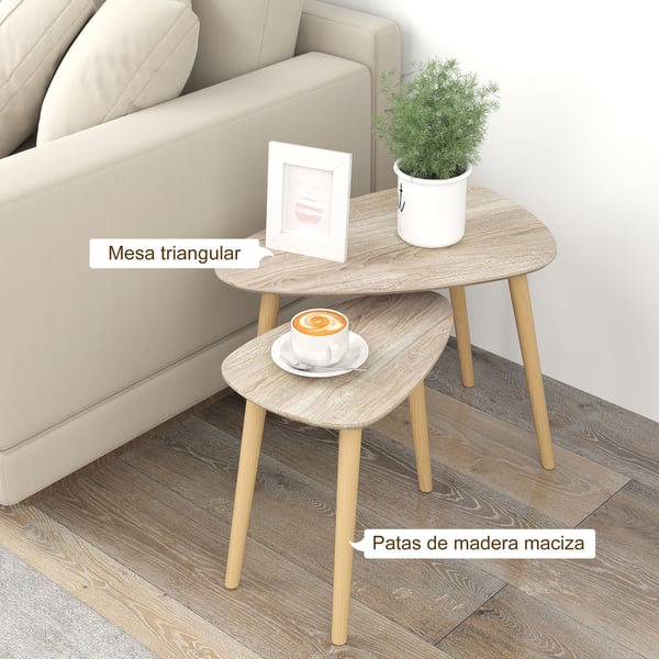 Set med 2 soffbord - Nästbara sidobord - Modern design - Ben av furu - För vardagsrum/sovrum - Svart