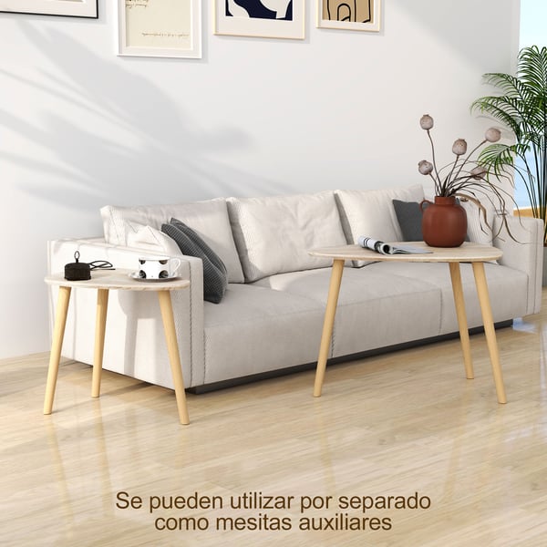 Set med 2 soffbord - Nästbara sidobord - Modern design - Ben av furu - För vardagsrum/sovrum - Svart
