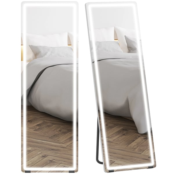 Helkroppsspegel - Stående golvspegel - 150 x 50 cm - LED-belysning - Ramfri - 3 färgtemperaturer - Justerbar ljusstyrka - Silver