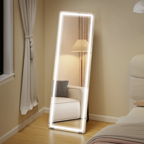 Helkroppsspegel - Stående golvspegel - 150 x 50 cm - LED-belysning - Ramfri - 3 färgtemperaturer - Justerbar ljusstyrka - Silver