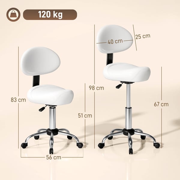 Vardagsrumsstol - Snurrstol - Höjdjusterbar - Med ryggstöd - På hjul - 50x50 cm - Höjd 83–98 cm - Elfenbensvit