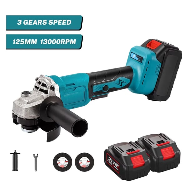 Vinkelslip - Batteridriven Borstlös 125 mm 1000 W - 3 Hastigheter - Kompatibel med 18 V Batteri - 2x Batterier Inkluderade - Guld