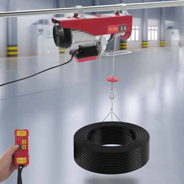 Elektrisk spil - Kabelspil - Løftekapacitet 1000 kg - Løftehastighed 10 m/min - Løftehøjde 12 m - Effekt 1800 W - Kobbermotor - Rød