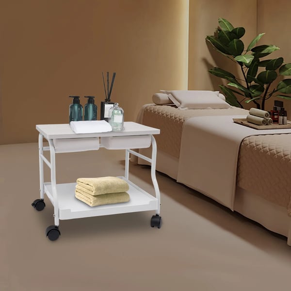 Bærbar fodbadsvogn - Salonsvogn - Med hjul - Pedicure & manicure - Fodstøtte - Montering - Hvid
