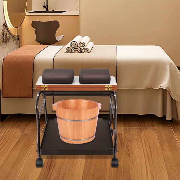 Bærbar fodbadsvogn - Salonvogn/pedikyrvogn - Med hjul, Til pedicure & manicure, Fodstøtte, Samles - Brun