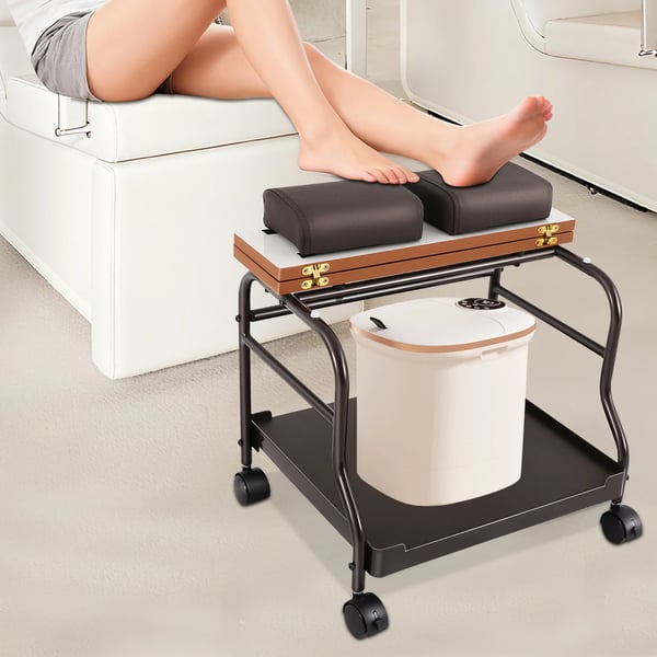 Bærbar fodbadsvogn - Salonvogn/pedikyrvogn - Med hjul, Til pedicure & manicure, Fodstøtte, Samles - Brun
