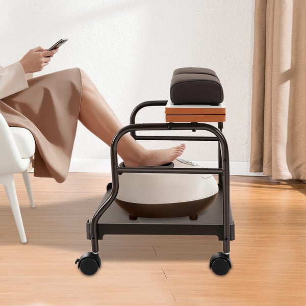 Bærbar fodbadsvogn - Salonvogn/pedikyrvogn - Med hjul, Til pedicure & manicure, Fodstøtte, Samles - Brun
