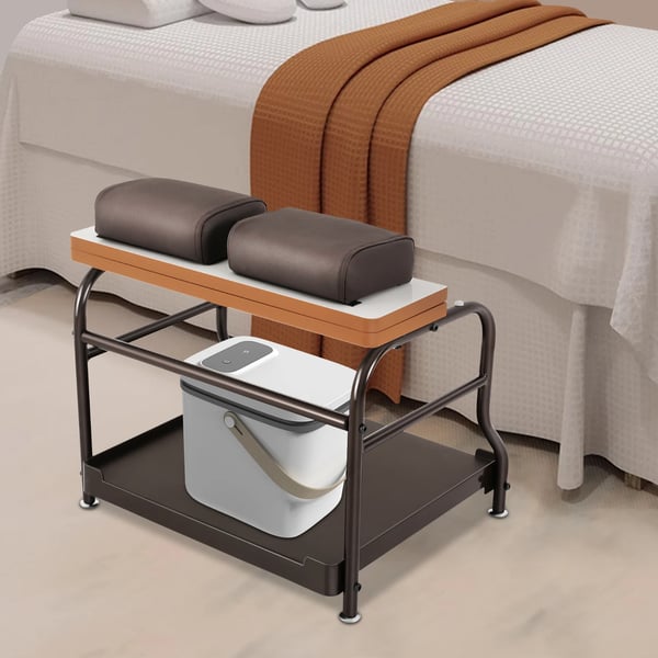 Bærbar fodbadsvogn - Salonvogn/pedikyrvogn - Med hjul, Til pedicure & manicure, Fodstøtte, Samles - Brun