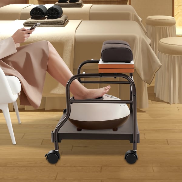 Bærbar fodbadsvogn - Salonvogn/pedikyrvogn - Med hjul, Til pedicure & manicure, Fodstøtte, Samles - Brun