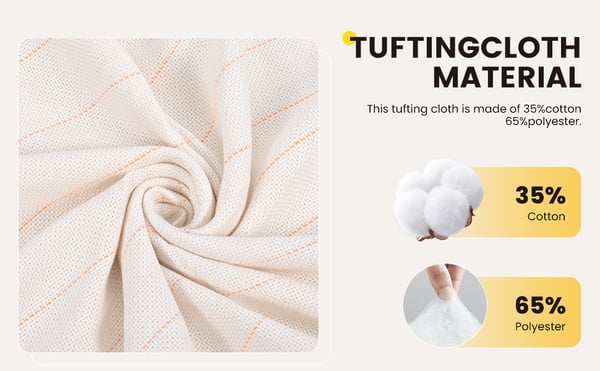 Tuftingstof - Lærredsstof - Polyester/bomuld - Tæppebase til tuftingpistol/tufting gun - Str. L - Til håndarbejde & broderi