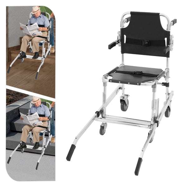 Evakueringsstol til trapper - Foldbar transportstol i aluminiumslegering - Universelle hjul - Trappeklatrer - Forflytning af handicappede - Sort