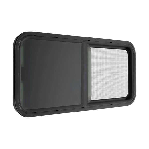 Husbil/Husvagn Fönster - Sidofönster Skjutbart - 1000×400 mm - Myggnät - 20% Tonat Härdat Glas - Aluminiumram - Direkt Ersättning - Vit