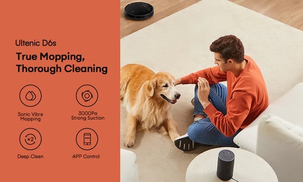 Robotstøvsuger - D6S - Gyronavigation - 3-i-1 fejning, støvsugning og mopning - 4 rengøringstilstande - 2600 mAh batteri - 35 W - Rød