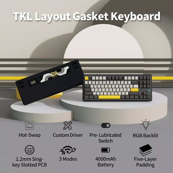 AK870 - Mekaaninen pelinäppäimistö - 2,4 GHz langaton - 88 näppäintä - EN-asettelu - Akku mukana - Musta