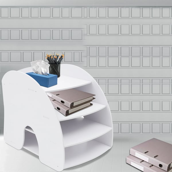 Skrivebordsorganizer - Dokumentbakker - Forstærket PVC - Tophylde med flere rum - Til kontor/skole/hjem - 25,2×35,6×29,3 cm - Hvid