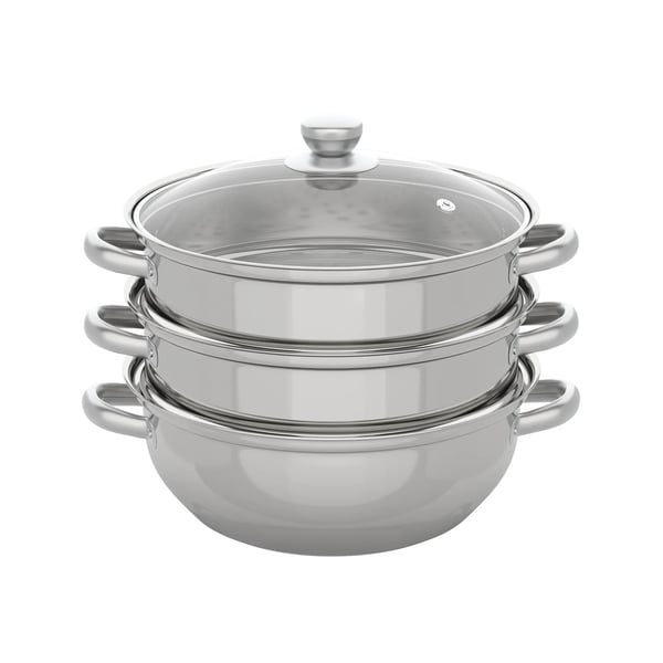 Dampkoger - Dampgryde - 3 Etager - 28 cm - Rustfrit Stål - Lysegrå