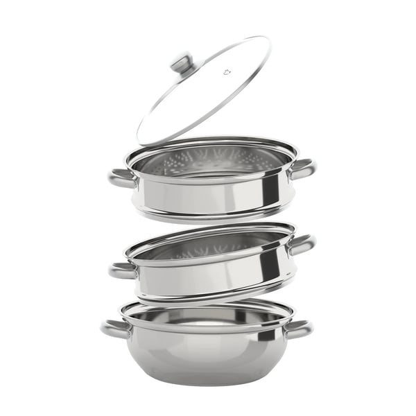 Höyrykattila - Höyrystin - 3-kerroksinen - 28 cm - Ruostumatonta Terästä - Vaaleanharmaa