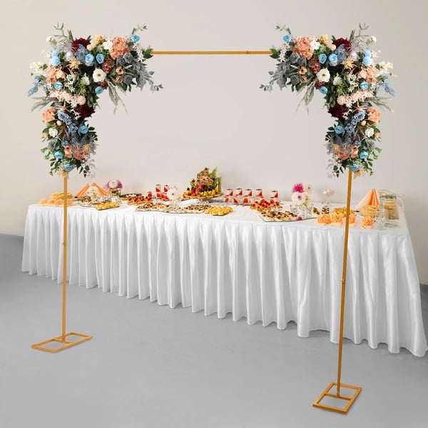 Bryllup Baggrundsstativ - Justerbar Firkantet Ramme 2,4×2,4 m - Metal/Jern - Fodplade 23×50 cm - Bæreevne 3–5 kg - Guld