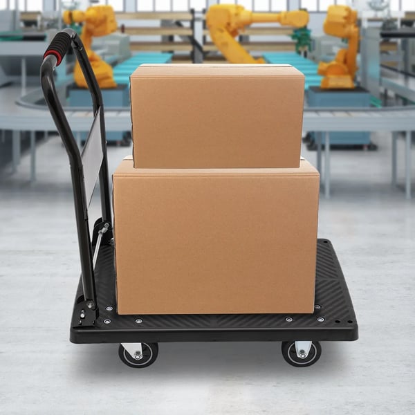 Platformvogn - Sammenklappelig Transportvogn - Mål 48×72×85 cm - Støjsvage Hjul - Max 150 kg - Industrikvalitet - Sort