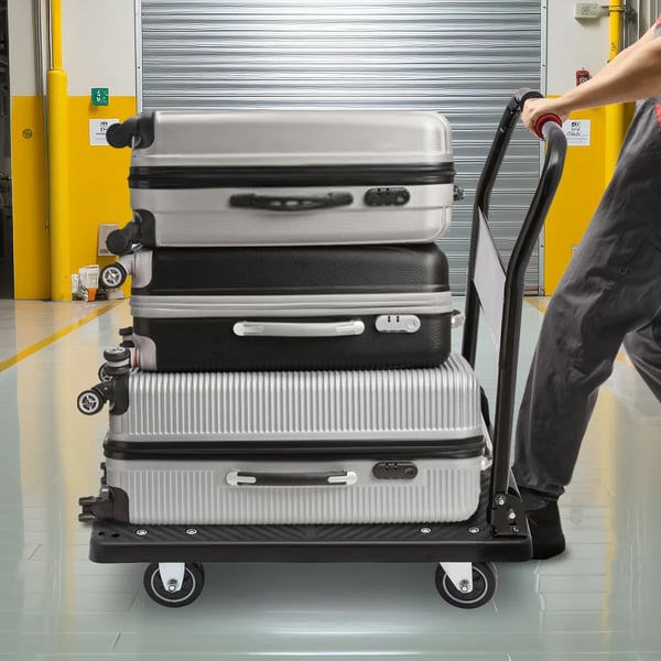 Platformvogn - Sammenklappelig Transportvogn - Mål 48×72×85 cm - Støjsvage Hjul - Max 150 kg - Industrikvalitet - Sort
