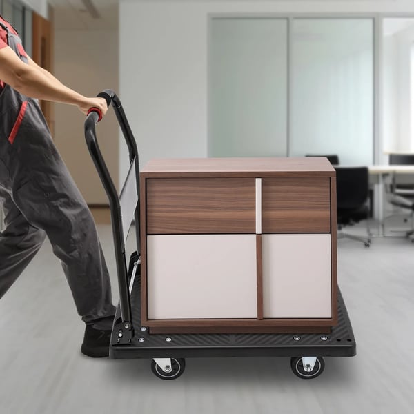 Platformvogn - Sammenklappelig Transportvogn - Mål 48×72×85 cm - Støjsvage Hjul - Max 150 kg - Industrikvalitet - Sort