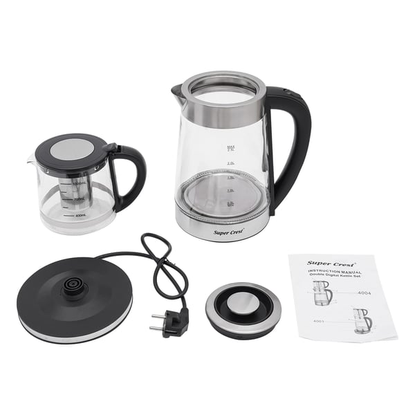 Elektrisk tebrygger - SCT-4004 - 2,5L kedel + 1L tekande - 1800W - Auto sluk & tørkogningssikring - EU-stik 220V/50Hz - Sølv
