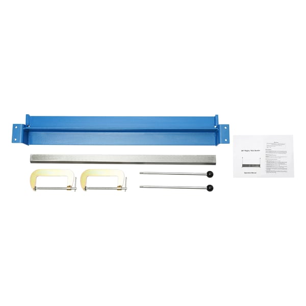 Pladebukker - Manuel pladebukker - Bukkebredde 91,4 cm - Justerbar 0–90° - Kapacitet 1,2 mm stål/1,5 mm Cu/Al - Boltmontering 9,5 mm - Blå