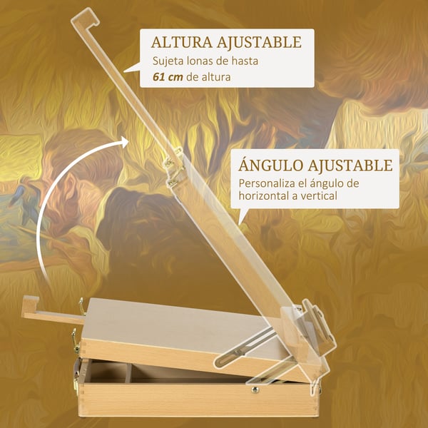 Bordstaffli - Rit- och skissbräda i bokträ - Hopfällbart - Justerbar höjd 42,5–74,5 cm - Låda med 5 fack - 27×41,5 cm - Naturträ