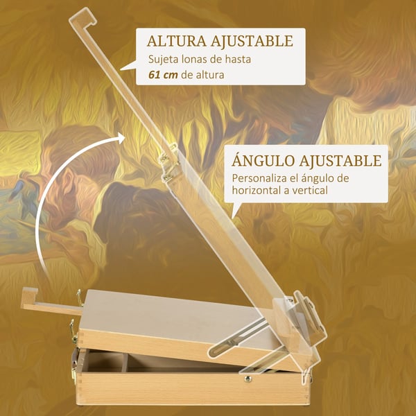 Bordstaffli - Rit- och skissbräda i bokträ - Hopfällbart - Justerbar höjd 42,5–74,5 cm - Låda med 5 fack - 27×41,5 cm - Naturträ
