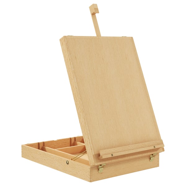 Bordstaffli - Rit- och skissbräda i bokträ - Hopfällbart - Justerbar höjd 42,5–74,5 cm - Låda med 5 fack - 27×41,5 cm - Naturträ