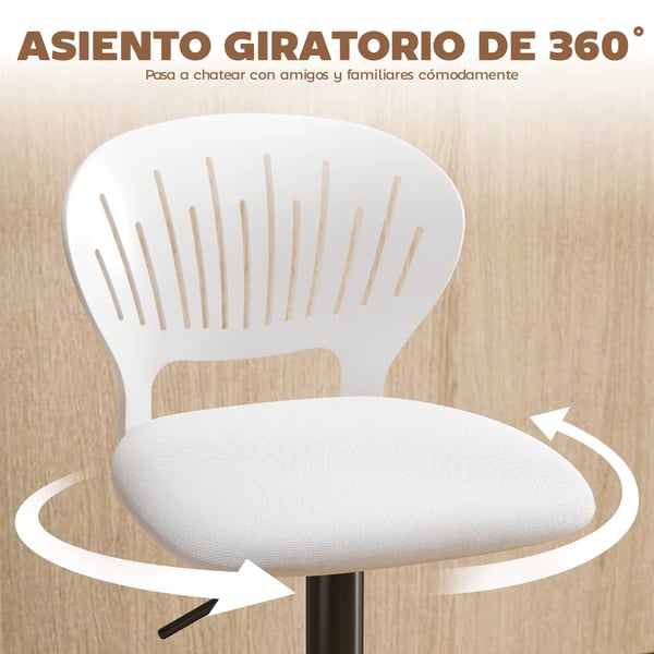 2-pack barstolar - Barstol - 360° Svängbar - Höjdjusterbar 84–105 cm - Öppen Rygg - Fotstöd - För Köksö/Bardisk - Grå