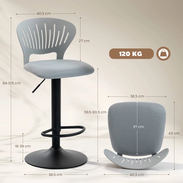 Barstolar 2-pack - Höjdjusterbara 84–105 cm - 360° roterande - Öppen rygg - Fotstöd - Vit