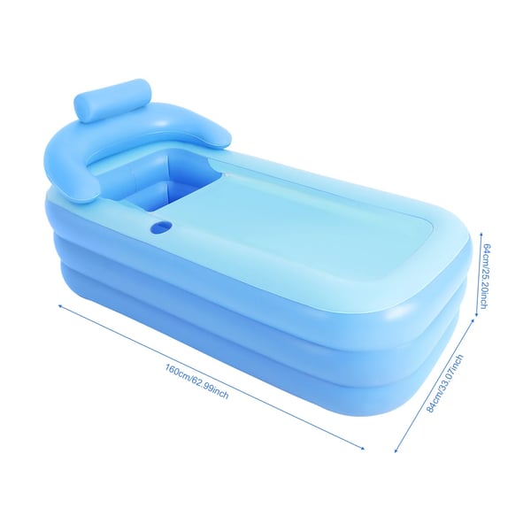 Oppusteligt badekar - Bærbart foldbart kar - 160×84×64 cm - Med låg og pude - PVC - Til voksne/børn - Max 1,85 m/100 kg - Blå