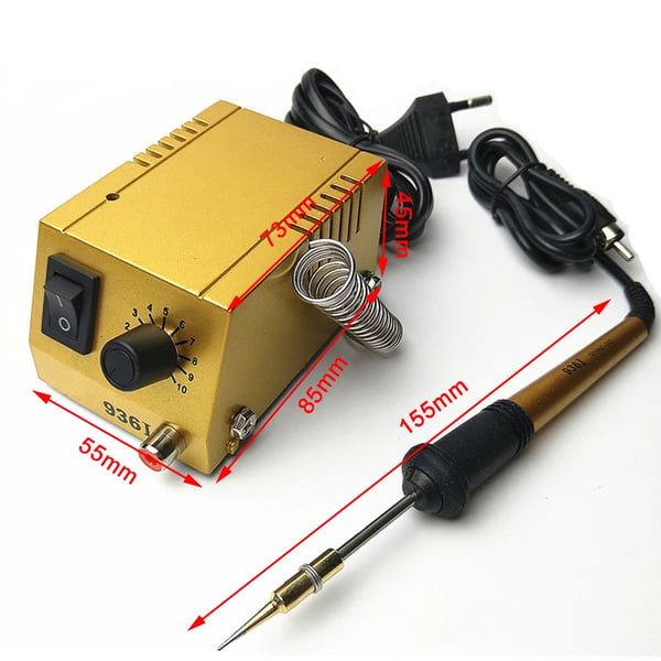 Mini loddekolbestation - Temperatur i 10 trin 50–450 °C - Justerbar effekt 1–18 W - Netspænding 220 V - Med loddekolbe - Blyfri - Gul